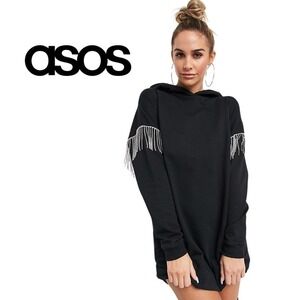Asos Hoodie Dress with Rhinestone Diamante Arm Fringe